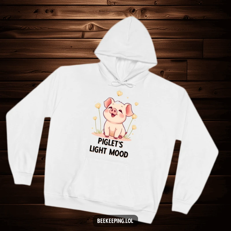 Funny hoodie with a delighted piglet watching fluffy seed heads float, offering a warm, humorous, and charming design.