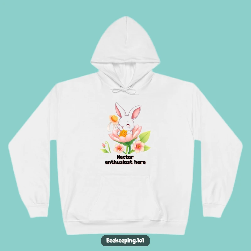Funny Bunny Flower Hoodie: Cozy Playful Bunny Sipping Gift!