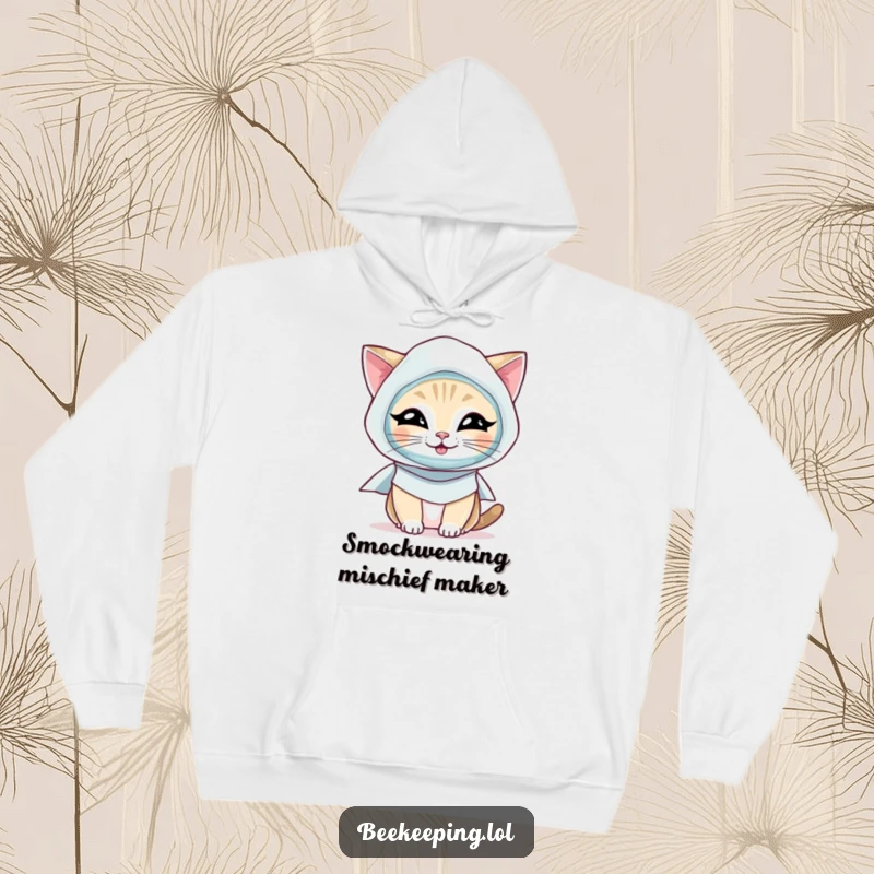 Funny Cat Hoodie: A warm hoodie featuring a giggling cat fully equipped in a beekeeper's veil and protective smock.