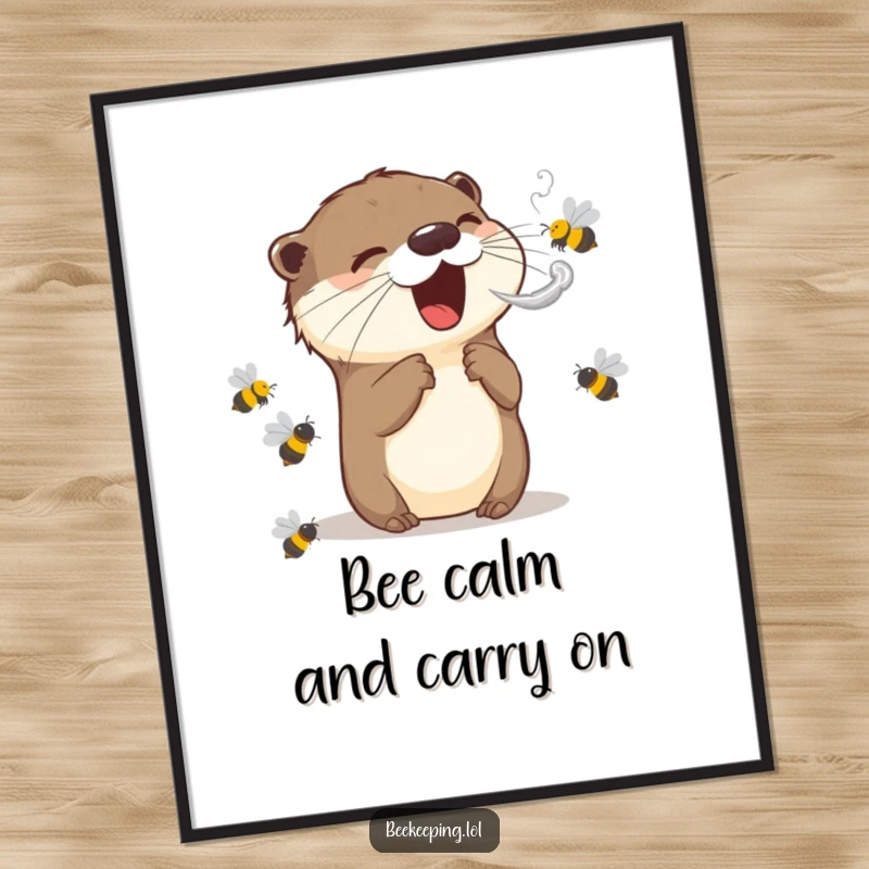 Funny Free Printable Wall Art: Otter expertly calms bees with a smoky puff, creating quirky and humorous decor.