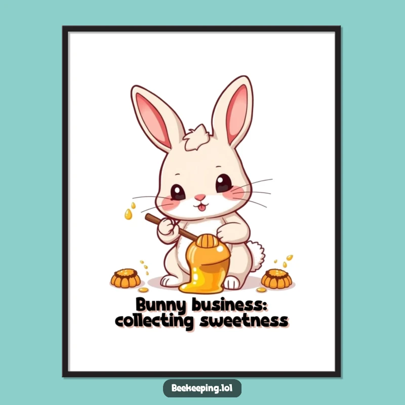 Free Printable Wall Art: Funny Rabbit Beekeeper, Honey Mission Downloadable Decor
