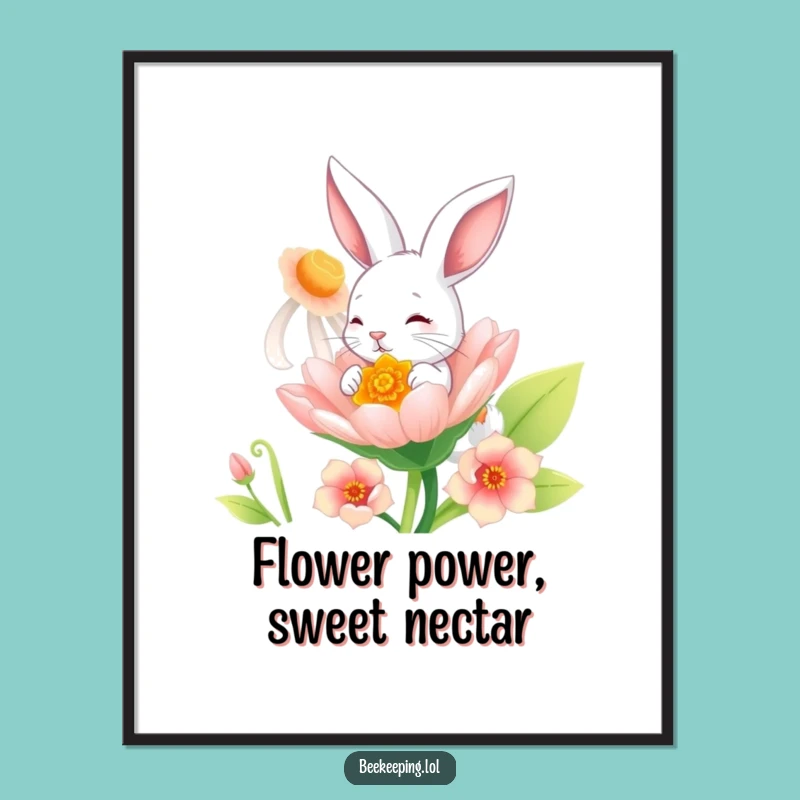Free Printable Wall Art: Playful Bunny Nectar Sipper, Funny Downloadable Nursery Decor
