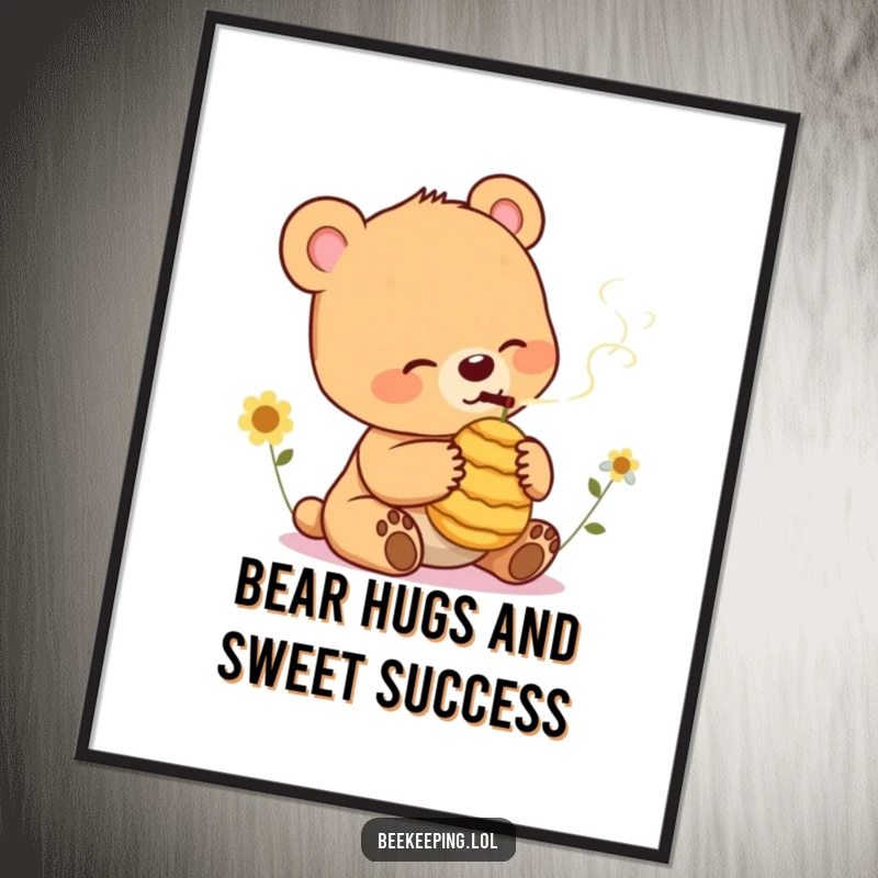 Funny Free Printable Bear Cub Wall Art a cub smoking a beehive, humorous downloadable art for your home.