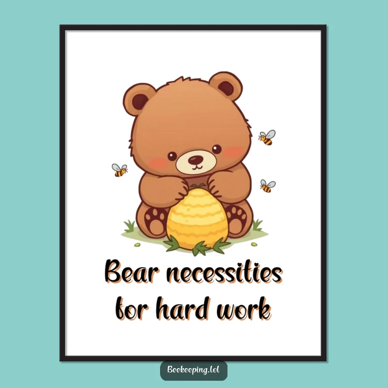 Free Printable Wall Art: Determined Bear Beekeeper, Funny Downloadable Home Decor