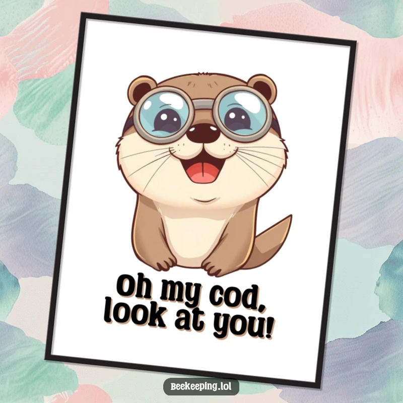 Funny Free Printable Wall Art: A cheerful otter wearing large round protective goggles, looking curiously at the viewer. Playful and humorous decor.