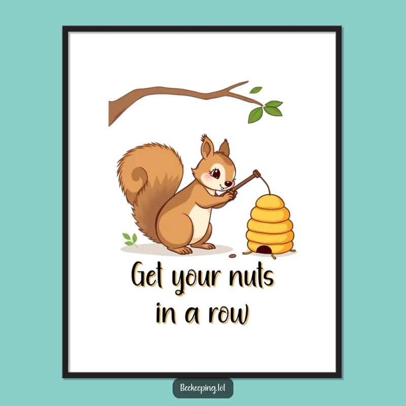 Free Printable Wall Art: Funny Squirrel Beehive Tap, Downloadable Whimsical Decor!