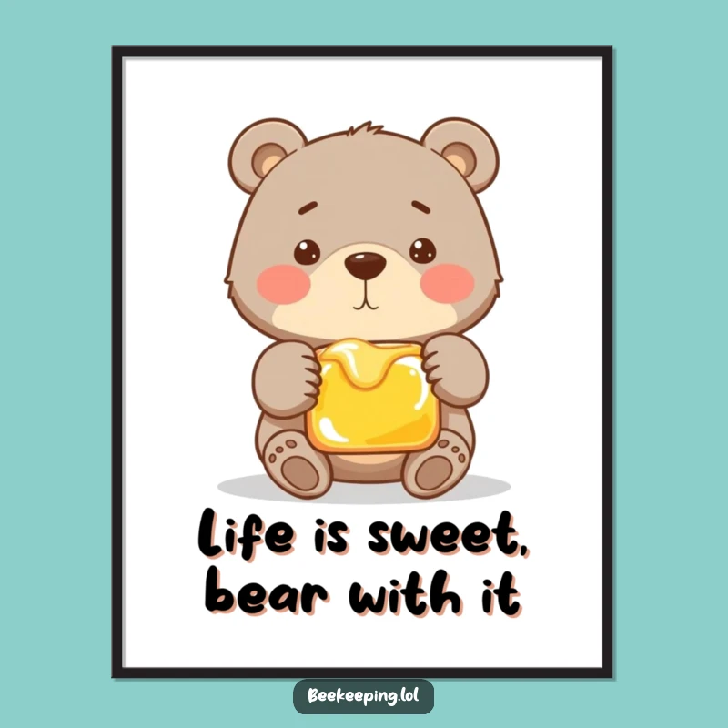 Free Printable Funny Bear Wall Art: Honey Loving Bear Humorous Downloadable Decor