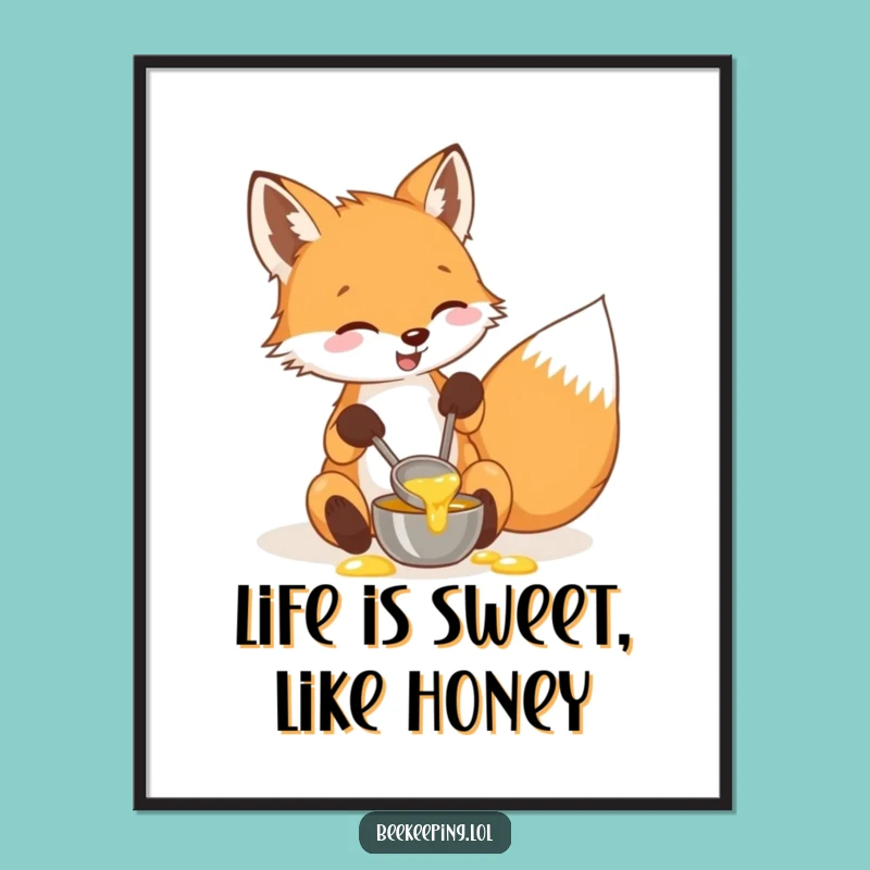 Free Printable Wall Art: Funny Fox Ladling Honey, Downloadable Whimsical Decor!