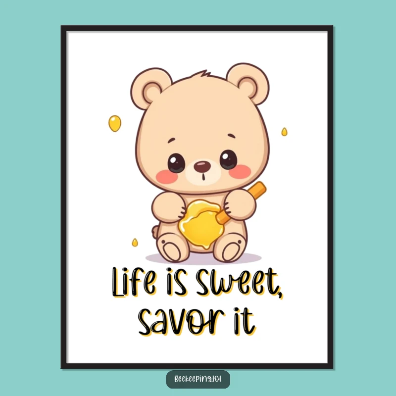 Free Printable Funny Bear Wall Art: Honey Loving Bear