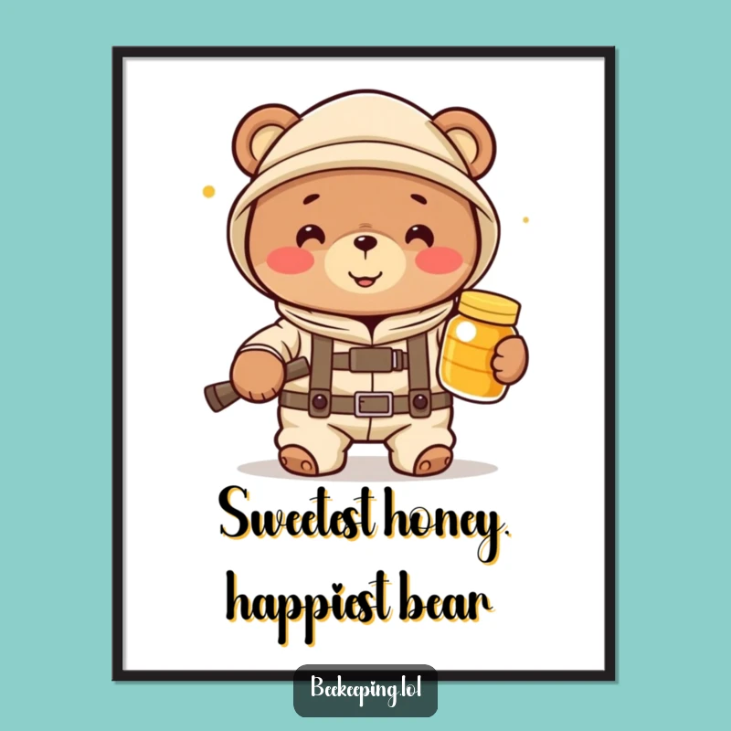 Free Printable Wall Art: Funny Bear Beekeeper Honey Jar, Downloadable Humorous Decor