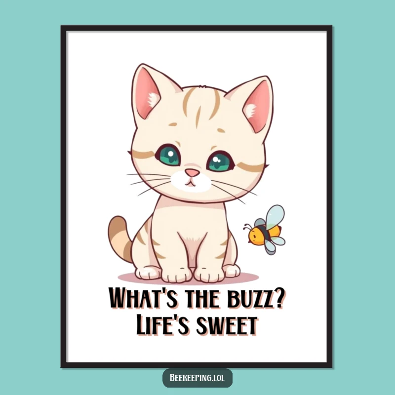 Free Printable Funny Cat Wall Art: Curious Kitty on Bee