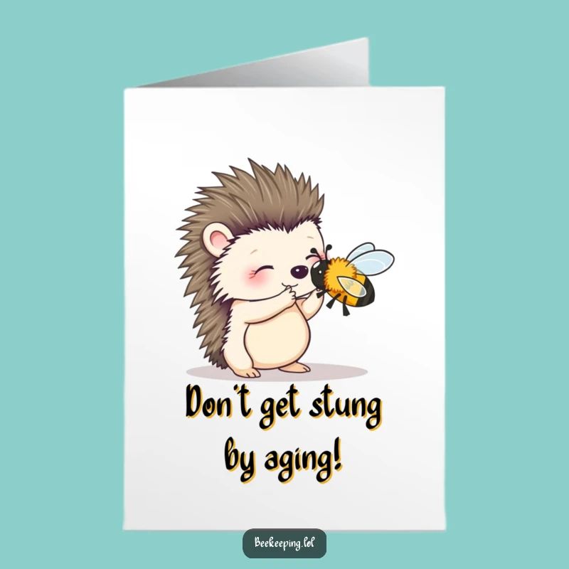 Free Printable Birthday Card: Wobbly Hedgehog & Bee, Funny Downloadable Gift for a Gentle Soul
