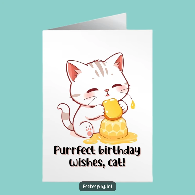 Free Printable Birthday Card: Funny Cat Honey Collector, Downloadable Gift