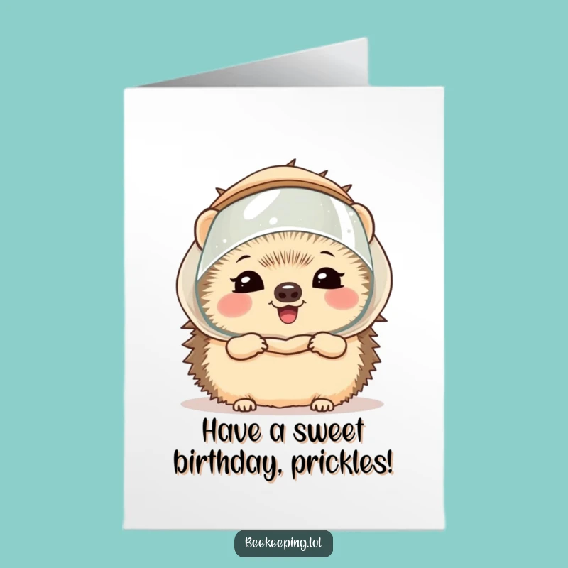 Free Printable Birthday Card: Funny Hedgehog Beekeeper Greeting, Instant Download