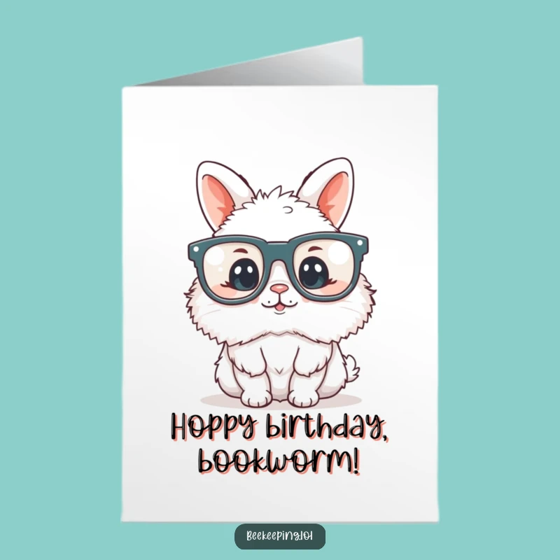 Free Printable Birthday Card: Funny Bunny Reading Glasses Greeting, Instant Download