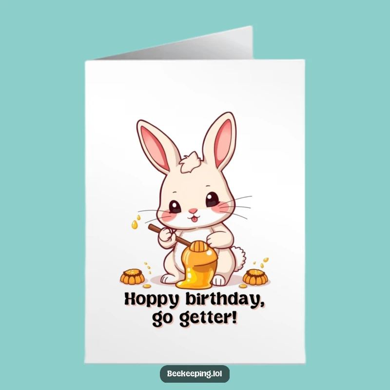 Free Printable Birthday Card: Determined Rabbit Beekeeper, Honey Hunt Downloadable Gift