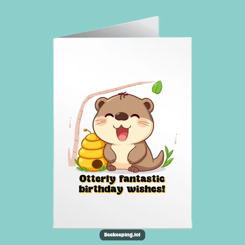Free Printable Birthday Card: Curious Otter Peeks at Birthday Buzz!