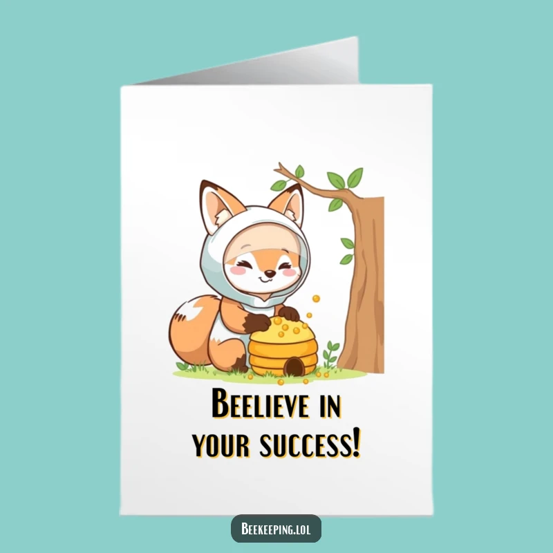 Free Printable Congrats Card: Funny Fox Beekeeper Wishes, Downloadable Celebration!
