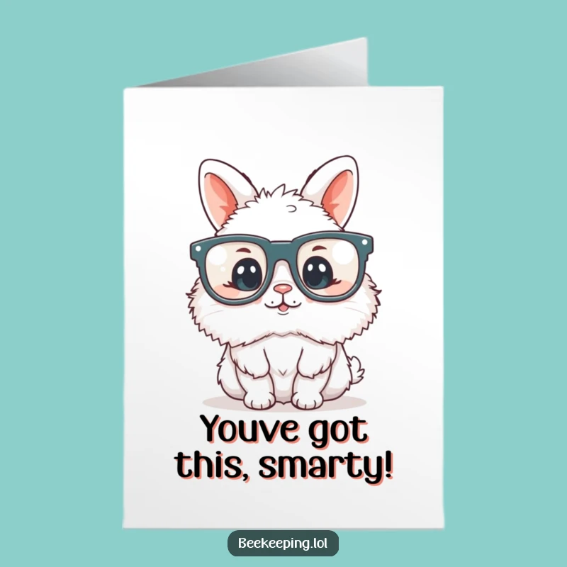 Free Printable Congrats Card: Funny Bunny Reading Glasses Success, Downloadable Joy