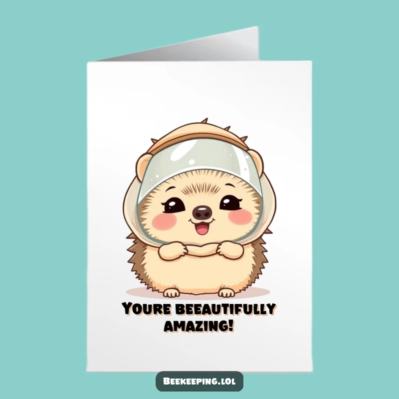 Free Printable Congrats Card: Funny Hedgehog Beekeeper Success, Downloadable Joy