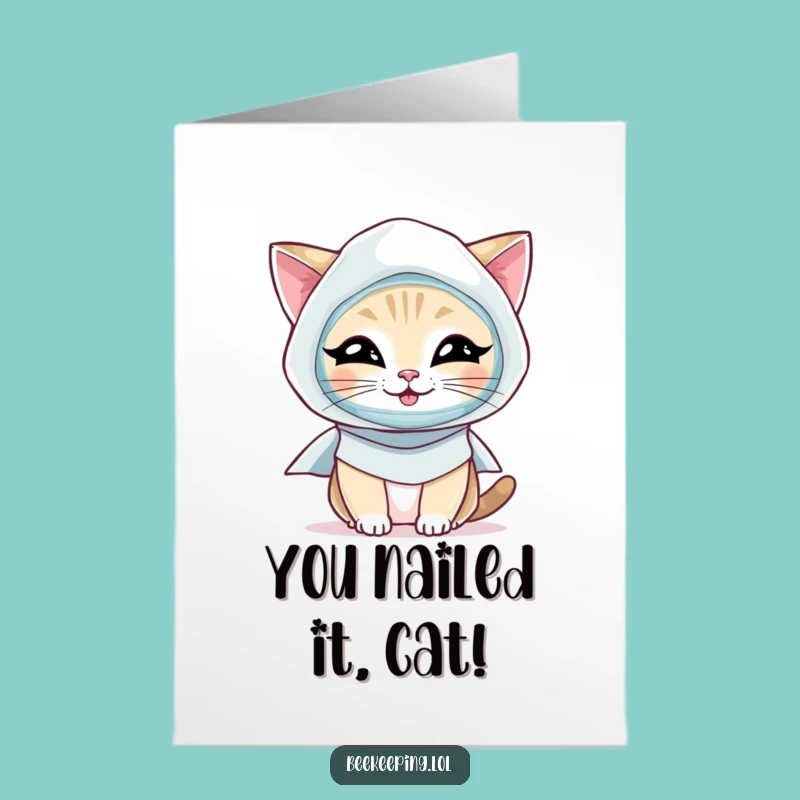 Free Printable Congrats Card: Giggling Beekeeper Cat, Funny Downloadable Achievement