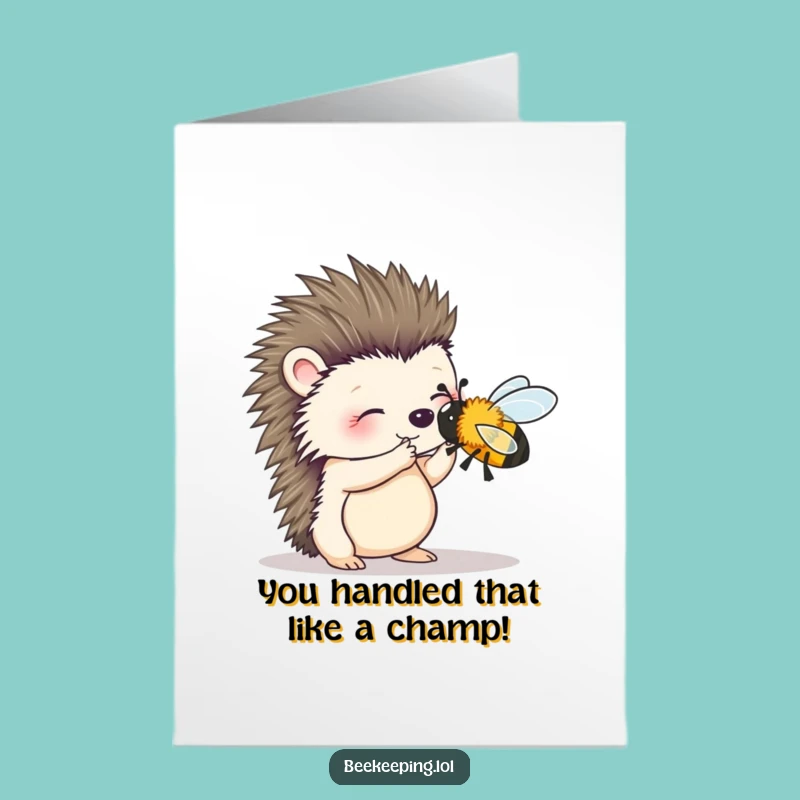 Free Printable Congrats Card: Hedgehog's Brave Deed, Whimsical Downloadable Gift for Triumphs