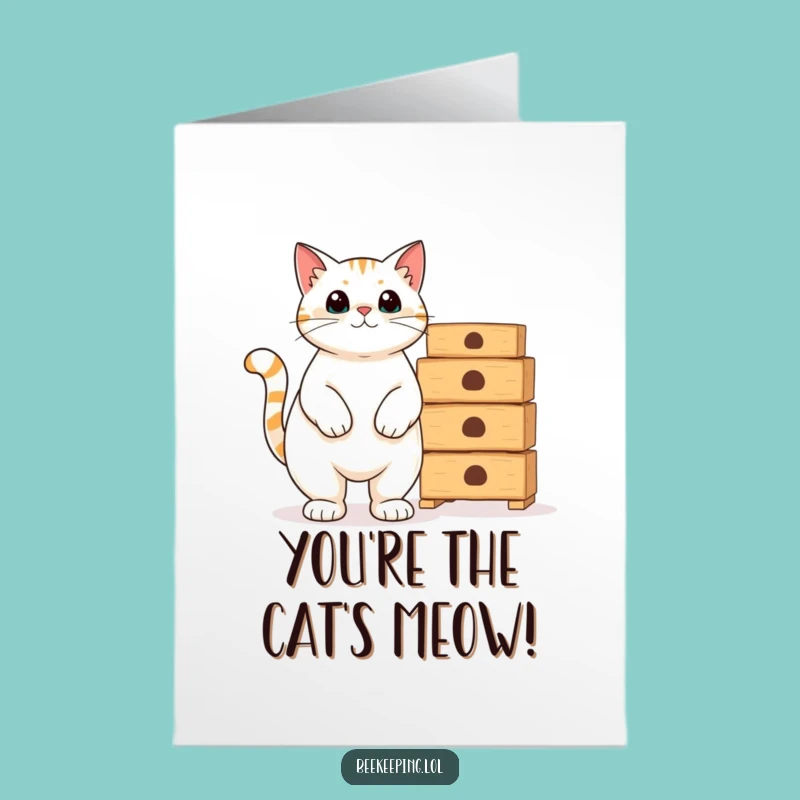 Free Printable Congratulations Card: Cat Beekeeper Boss - Funny Downloadable