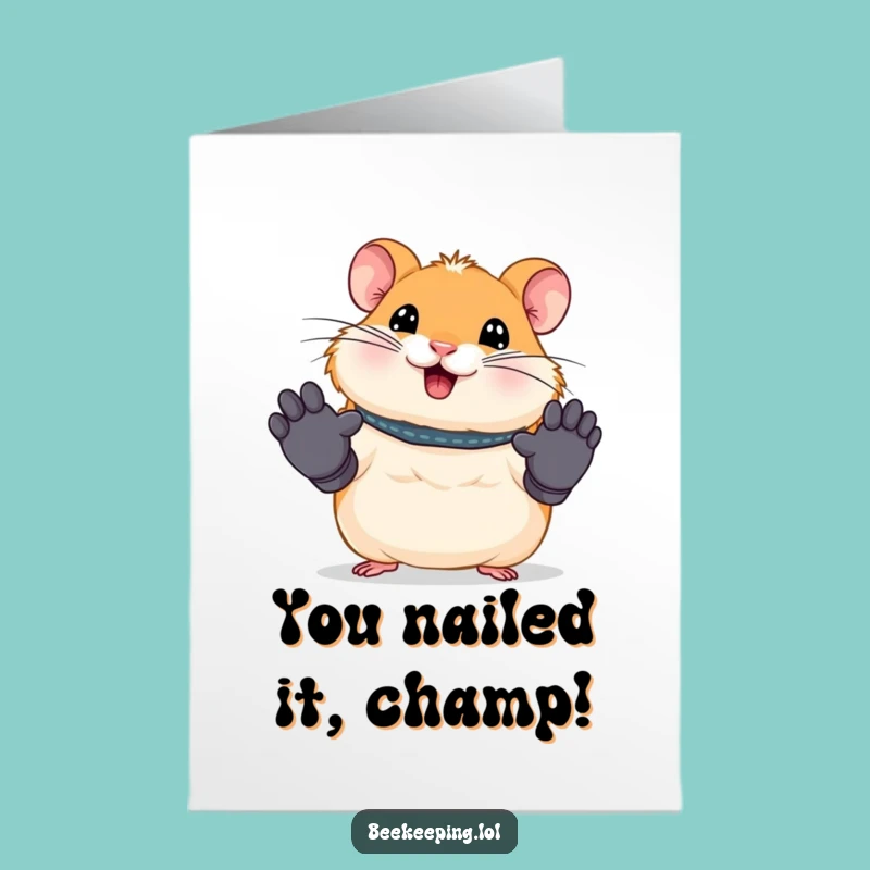 Free Printable Funny Hamster Congrats Card: Working Hamster Humorous Downloadable Gift