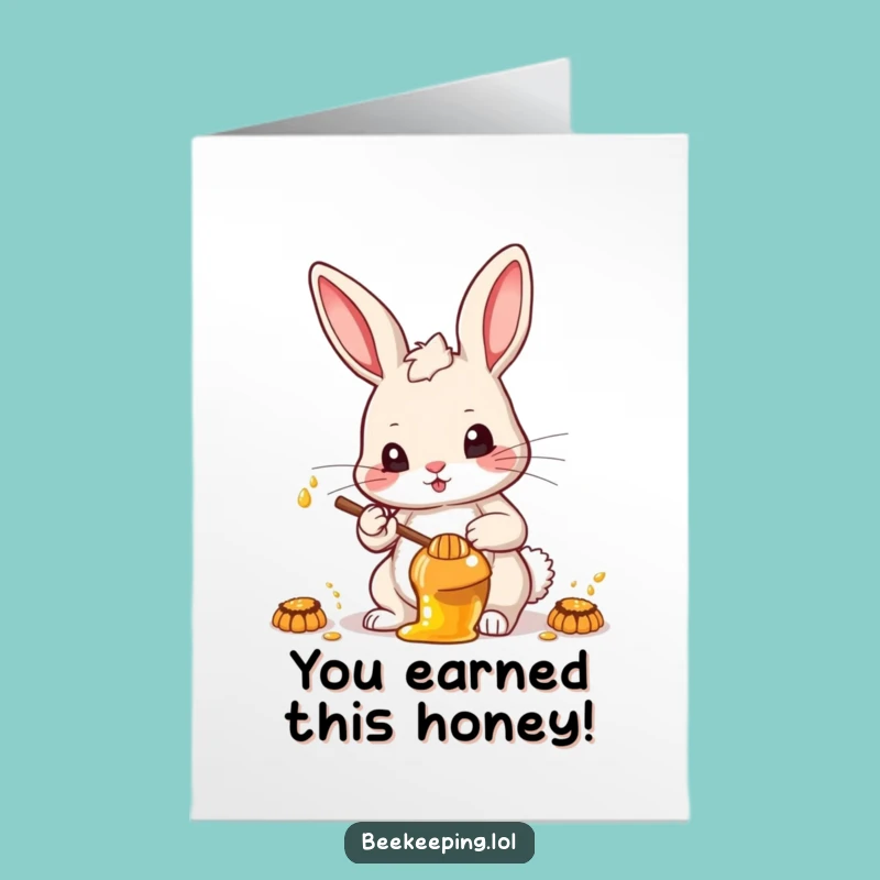Free Printable Congrats Card: Determined Rabbit Beekeeper, Honey Success Downloadable Gift