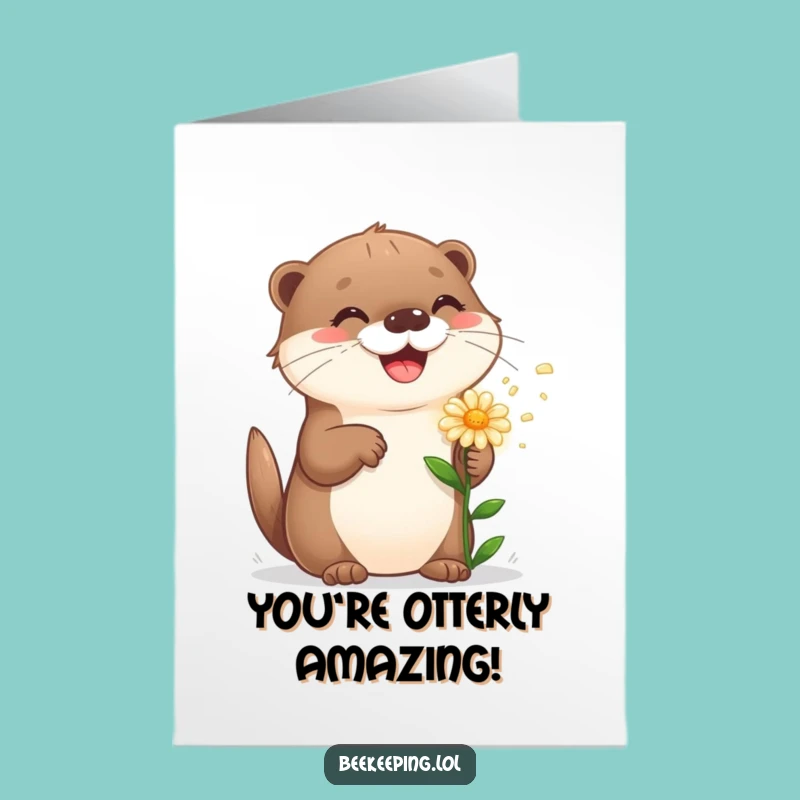 Free Printable Congrats Card: Playful Otter Flower Sprinkler, Success Gift