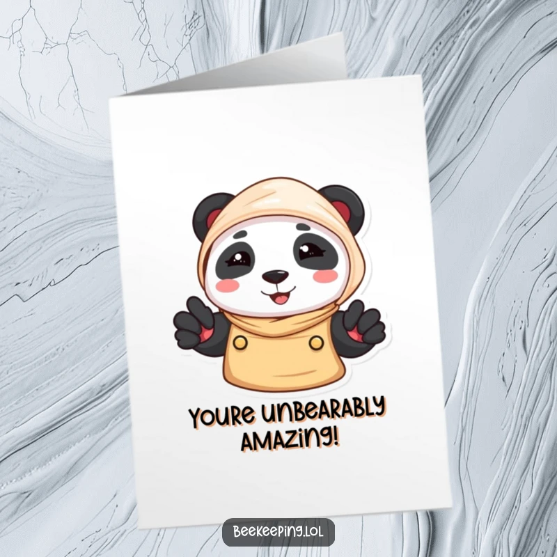 Funny Free Printable Congrats Card: A smiling panda dressed in a beekeeper veil. A sweet and funny celebratory design.