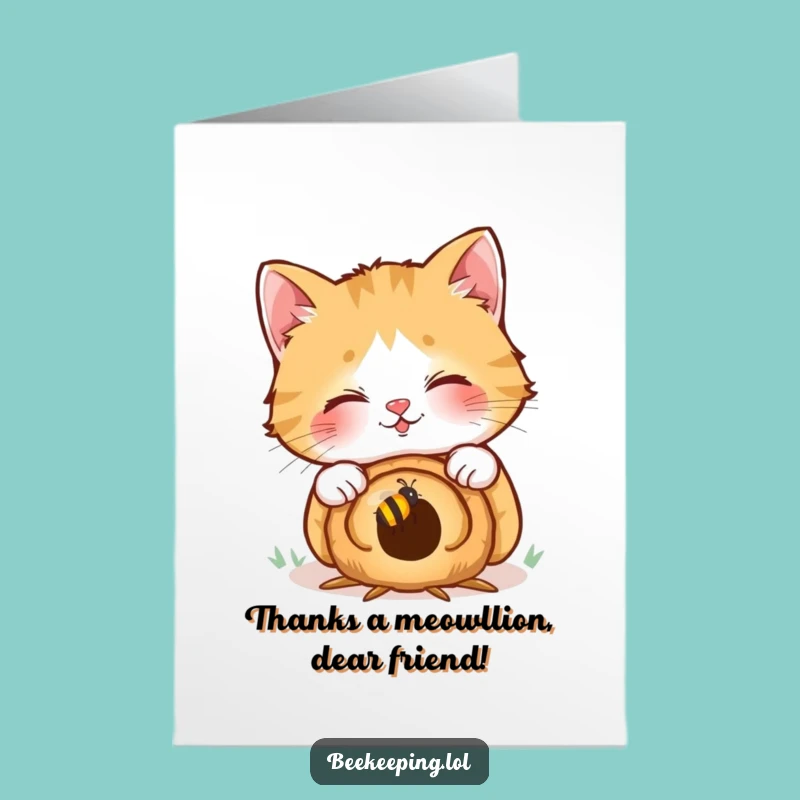 Free Printable Cat Thank You Card: Giggling Peek, Bees, Downloadable Gift