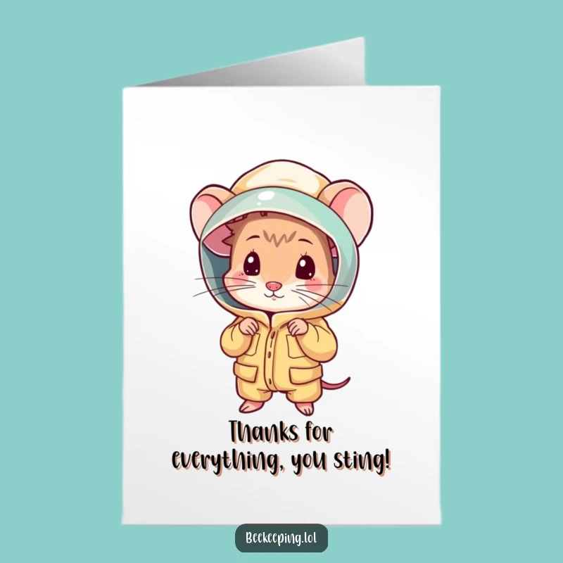 Free Printable Thank You Card: Shy Mouse Beekeeper - Funny Downloadable