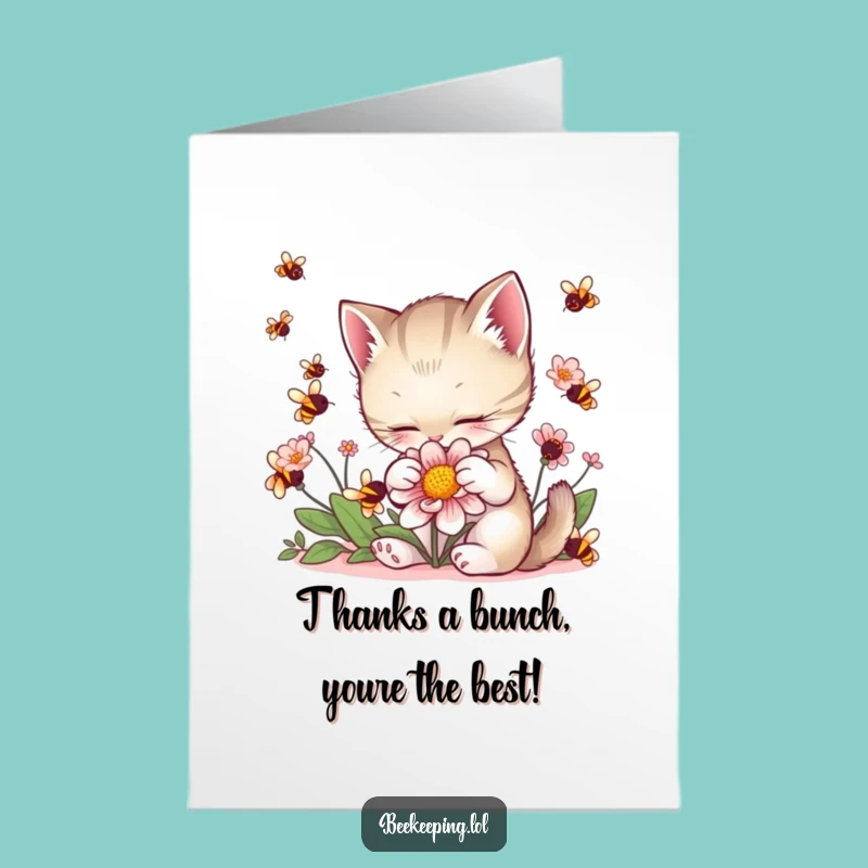 Free Printable Thank You Card: Kitten & Bees, Humorous Downloadable Gift of Gratitude