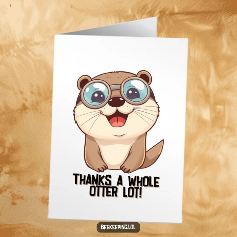 Funny Free Printable Thank You Card: A cheerful otter wearing round goggles, waving a paw in thanks. Adorable and heartwarming.