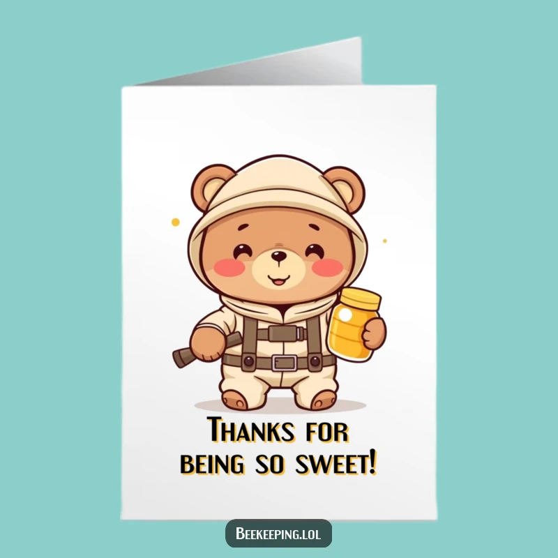 Free Printable Thank You Card: Honey Bear Beekeeper, Sweet Gratitude Downloadable Gift