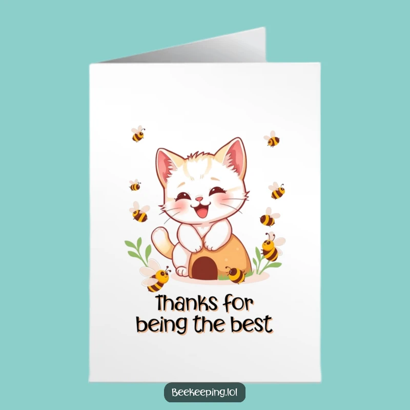 Free Printable Thank You Card: Playful Kitten Bees Gratitude, Downloadable Thanks!
