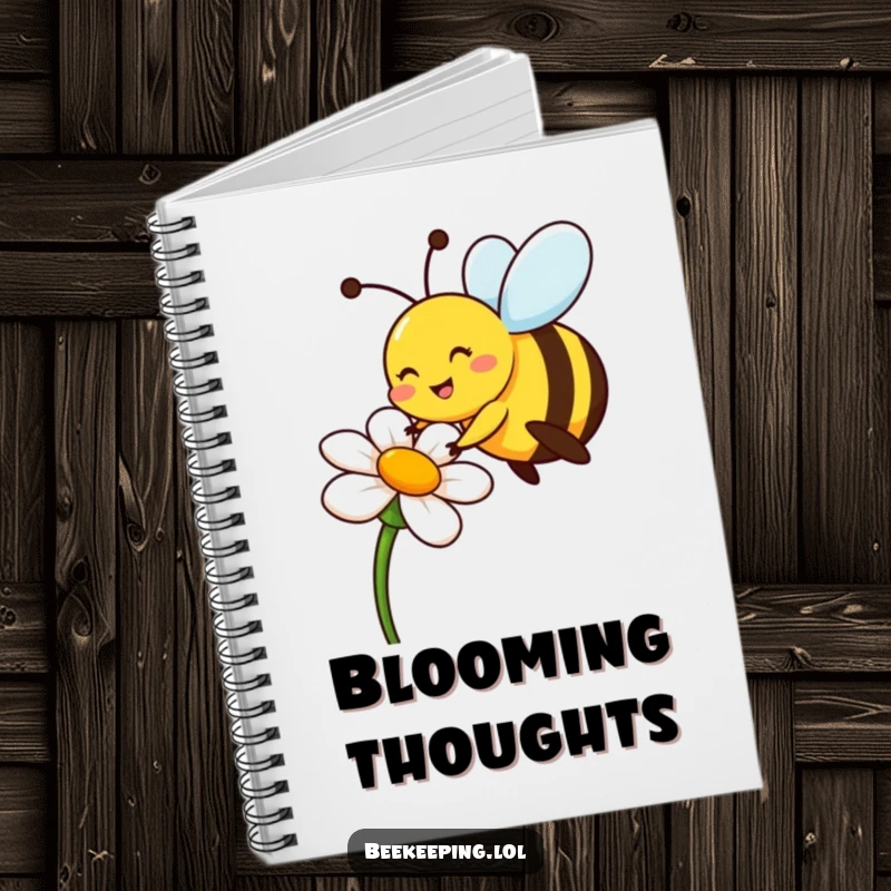 Funny bee notebook with a cheerful pollinator on a flower, great for a funny gift.