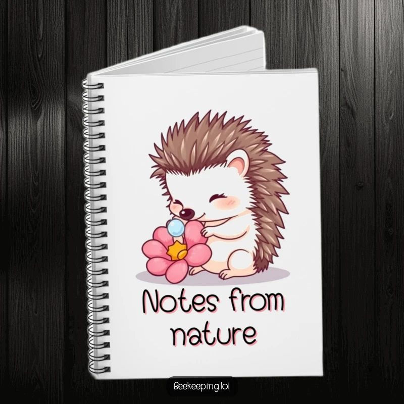 Funny Hedgehog Touching Dewdrop Notebook: A hedgehog gently touches a dewdrop on a flower, perfect for journaling.