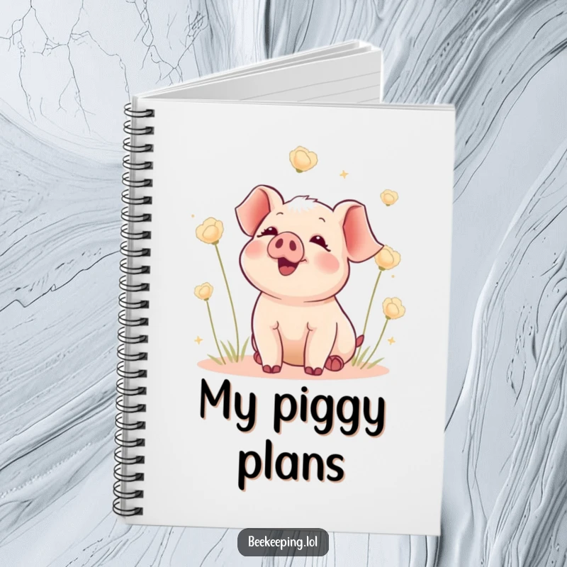 Funny notebook with a delighted piglet watching fluffy seed heads float, perfect for jotting down notes with a heartwarming and humorous touch.