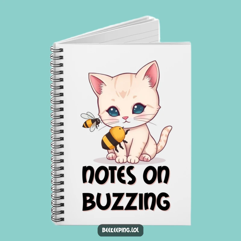 Funny Curious Cat Notebook - Bee Inspired Journal - Gift for Writers