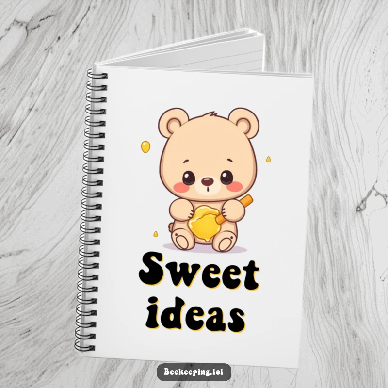 Funny bear notebook with a proud bear gently holding a frame of honey, perfect for journaling.