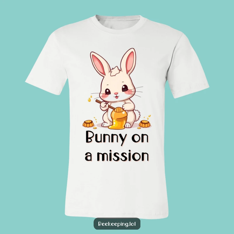 Funny Determined Rabbit T-Shirt - Conquer Your Day with Honey and Humor