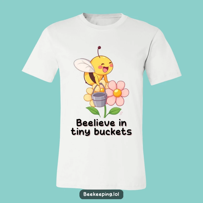 Funny Bee on Flower T-Shirt: Joyful Insect Bucket Tee Gift for Humor Lovers