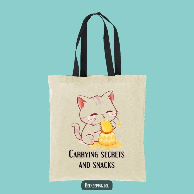 Funny Cat Honey Comb Tote Bag: Humorous Feline Carry-All Gift Accessory