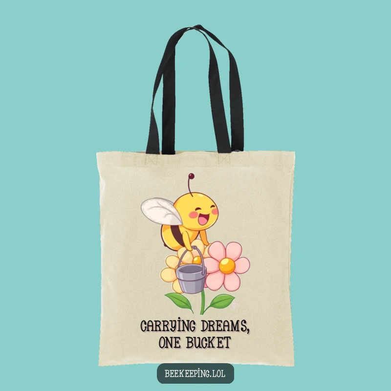 Funny Bee Flower Tote Bag: Humorous Insect Bucket Carry-All Gift Accessory