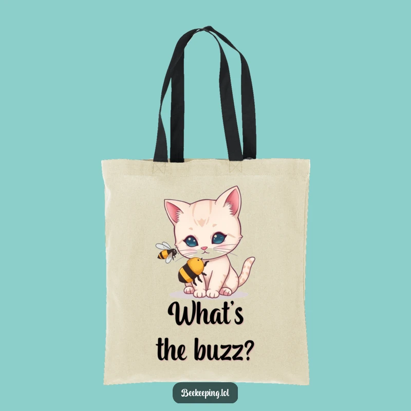 Funny Curious Cat Tote Bag - Bee-lieve in Humor - Eco-Friendly Gift