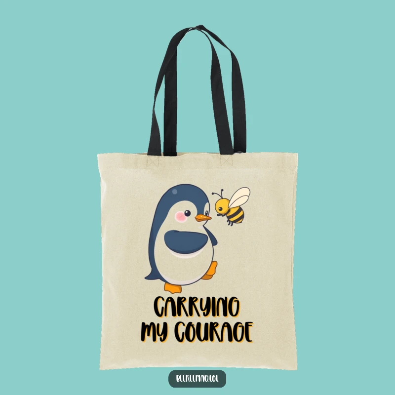 Funny Penguin Tote Bag: Shy Bee Encounter, Charming & Humorous Carryall